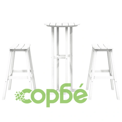 Градински бар комплект от 3 части - бяла HDPE маса 55x55x107 см и 2 бели HDPE бар стола ➤ топ цена ➤ sorbe.bg