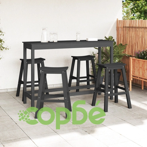 Комплект бар столове от HDPE - 6 броя, черни, устойчиви на атмосферни влияния ➤ топ цена ➤ sorbe.bg