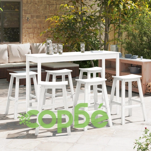 Комплект от 9 бр. Бар столове от HDPE материал в бял цвят за външна употреба ➤ топ цена ➤ sorbe.bg