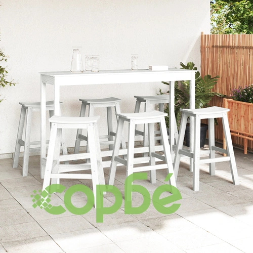 Комплект от 9 бр. Бар столове от HDPE материал в бял цвят за външна употреба ➤ топ цена ➤ sorbe.bg