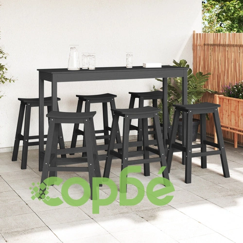 Комплект от 9 черни бар стола от HDPE за открито пространство ➤ топ цена ➤ sorbe.bg