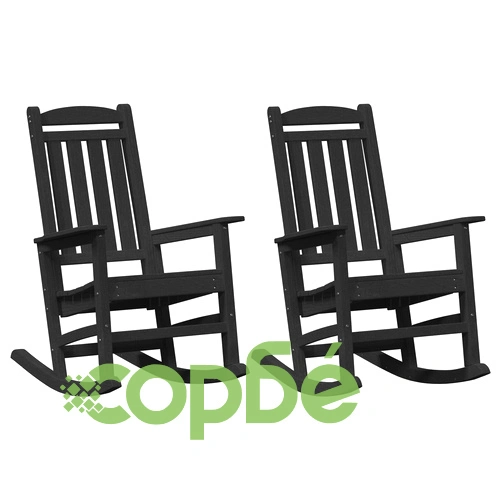 Комплект люлеещи се градински столове 2 бр. черни 70x92x107.5 см от HDPE материал ➤ топ цена ➤ sorbe.bg