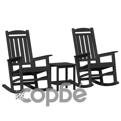 3 Части Градински Комплект с Люлеещи Столове от Черен HDPE ➤ топ цена ➤ sorbe.bg