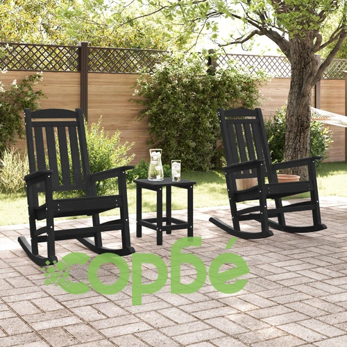 3 Части Градински Комплект с Люлеещи Столове от Черен HDPE ➤ топ цена ➤ sorbe.bg
