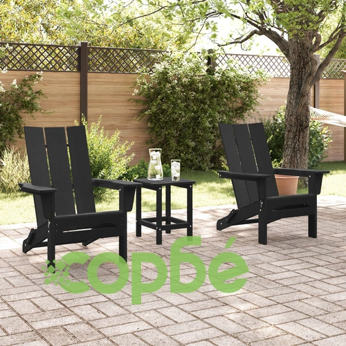3-частов градински комплект от черен HDPE - 2 сгъваеми Adirondack стола (74.5x80.5x90 см) и странична маса (38x38x45 см) ➤ топ цена ➤ sorbe.bg