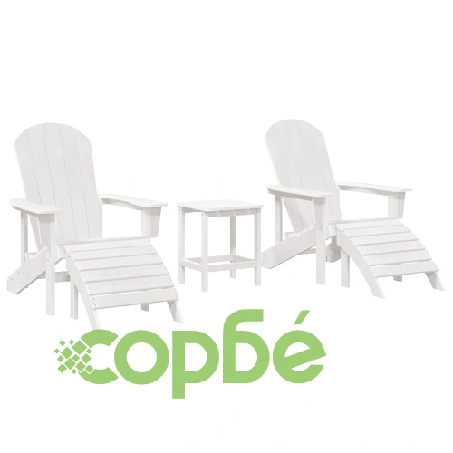 3-Частен Комплект Градинска Мебел Adirondack от Бял HDPE с Маса ➤ топ цена ➤ sorbe.bg