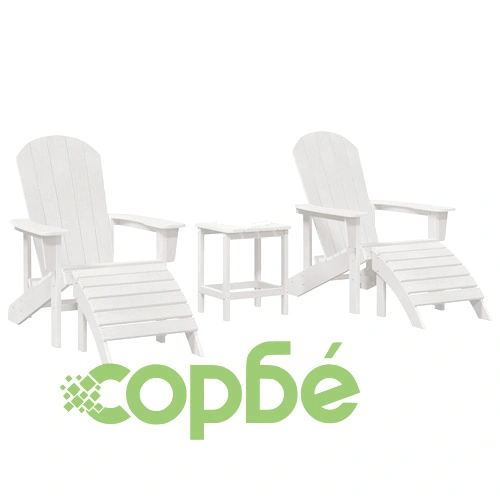 3-Частен Комплект Градинска Мебел Adirondack от Бял HDPE с Маса ➤ топ цена ➤ sorbe.bg