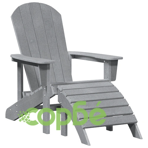 3-части градински комплект Adirondack от светлосив HDPE - 2 стола с поставка за крака и странична маса 38x38x45 см ➤ топ цена ➤ sorbe.bg