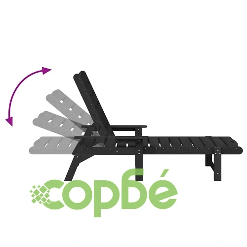 Шезлонги HDPE 2 броя черни 162x53x98.5 см за градина и балкон ➤ топ цена ➤ sorbe.bg