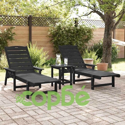 Шезлонги HDPE 2 броя черни 162x53x98.5 см за градина и балкон ➤ топ цена ➤ sorbe.bg