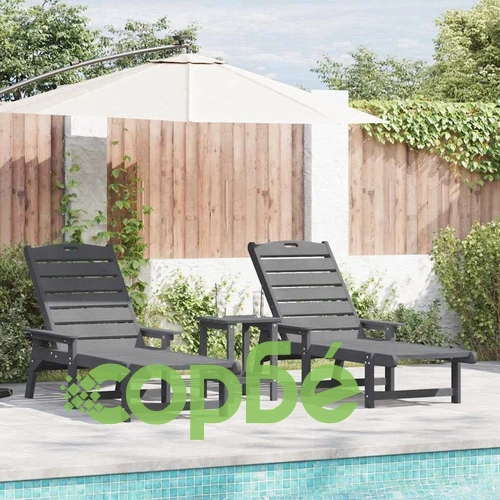Градински шезлонги 2 броя светлосиво HDPE 162x53x98.5 см ➤ топ цена ➤ sorbe.bg