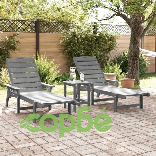 Градински шезлонги 2 броя светлосиво HDPE 162x53x98.5 см ➤ топ цена ➤ sorbe.bg