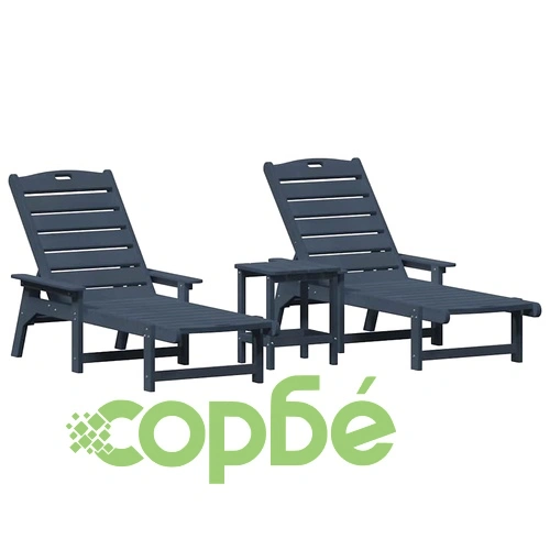 Комплект градински мебели от HDPE 3 части тъмносин 53x162x98.5 см ➤ топ цена ➤ sorbe.bg