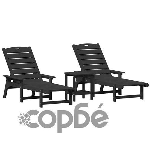 Комплект градински шезлонги HDPE 3 части черни 53x162x98.5 см ➤ топ цена ➤ sorbe.bg