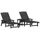 Комплект градински шезлонги HDPE 3 части черни 53x162x98.5 см