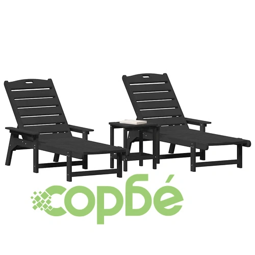 Комплект градински шезлонги HDPE 3 части черни 53x162x98.5 см ➤ топ цена ➤ sorbe.bg