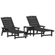 Комплект градински шезлонги HDPE 3 части черни 53x162x98.5 см