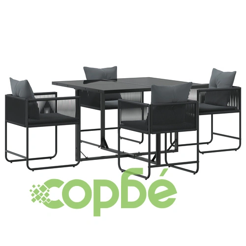 6-парен комплект за хранене с метална маса и полиратанови столове с възглавници за градина ➤ топ цена ➤ sorbe.bg