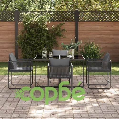6-парен комплект за хранене с метална маса и полиратанови столове с възглавници за градина ➤ топ цена ➤ sorbe.bg