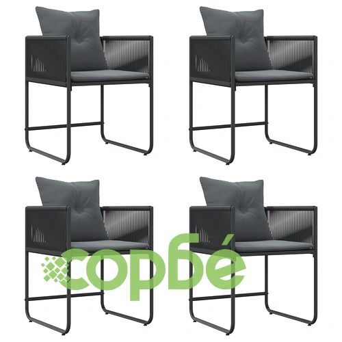 6-парен комплект за хранене с метална маса и полиратанови столове с възглавници за градина ➤ топ цена ➤ sorbe.bg