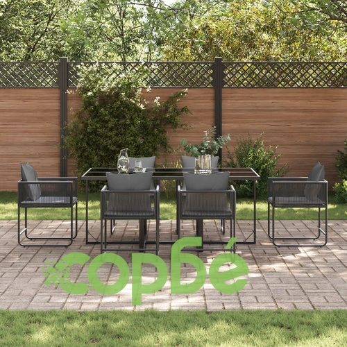 Комплект за градинско хранене с 9 части - маса и столове от стомана и полиратан с възглавници ➤ топ цена ➤ sorbe.bg