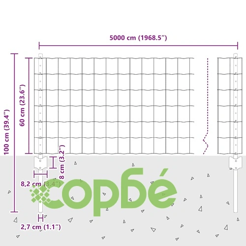 Евро ограда с 11 U колчета сребрист 0.6x50 м поцинкована стомана ➤ топ цена ➤ sorbe.bg