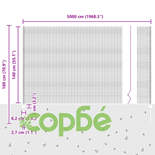 Заварена телена ограда от поцинкована стомана със сребристо покритие, 1.4x50 м, с 44 U-образни стълба ➤ топ цена ➤ sorbe.bg
