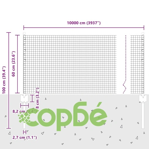 Заварена мрежеста ограда с 44 U-образни колчета зелена 0.6x100 м стомана ➤ топ цена ➤ sorbe.bg