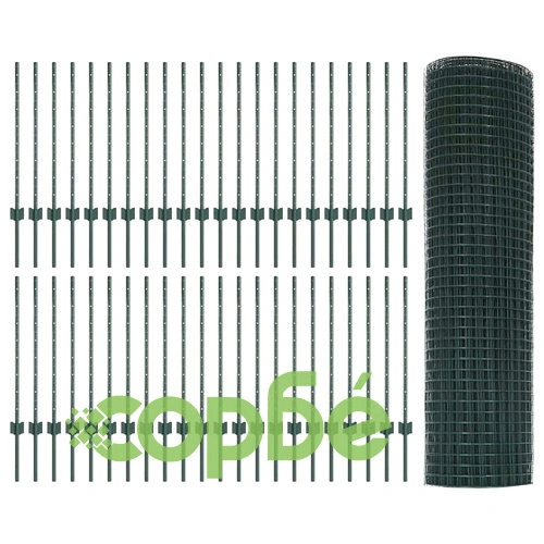 Заварена мрежеста ограда с 44 U колчета зелена 0.8x100 м стомана ➤ топ цена ➤ sorbe.bg