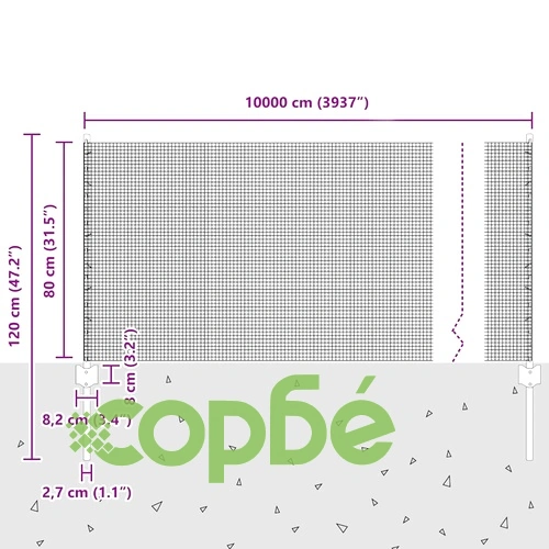 Заварена телена ограда с колове 100 x 0,8 м - стомана, сиво ➤ топ цена ➤ sorbe.bg