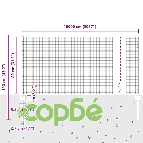 Заварена телена ограда с колчета сив 0.8 x 100 м стомана ➤ топ цена ➤ sorbe.bg