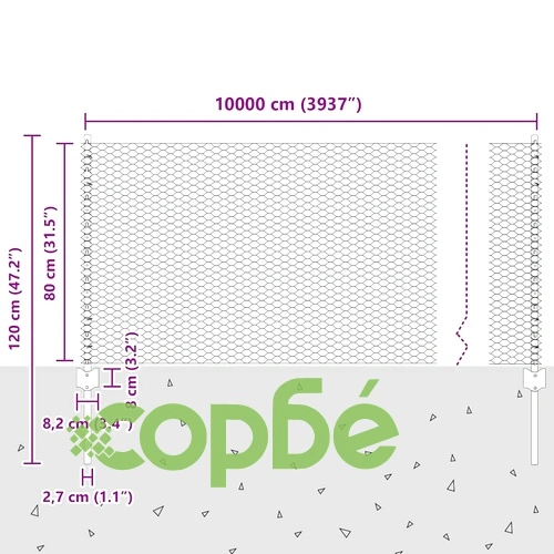 Ограда с колчета сива 0.8 x 100 м стомана с шестоъгълна мрежа ➤ топ цена ➤ sorbe.bg