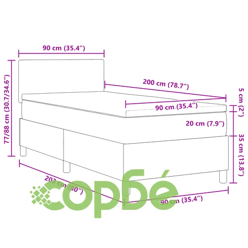 Кутия за спално бельо с матрак 90x200 см - светло сиво, велурена тъкан ➤ топ цена ➤ sorbe.bg