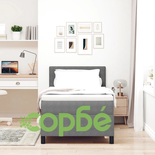 Кутия за спално бельо с матрак 90x200 см - светло сиво, велурена тъкан ➤ топ цена ➤ sorbe.bg