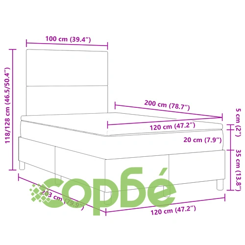 Легло с кутия и матрак 120x200 см от велурена тъкан в светлосиво ➤ топ цена ➤ sorbe.bg