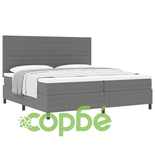 Легло с пружини и матрак 200x200 см, светло сиво, тапицерия от кордюр ➤ топ цена ➤ sorbe.bg