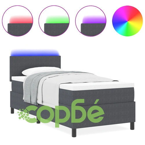 Единично легло с матрак и LED осветление 90x200 см - тъмно сив велур ➤ топ цена ➤ sorbe.bg