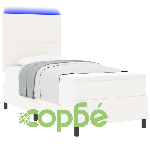 Легло с пружини с матрак и LED осветление 90x200 см, Кремаво, Кепър ➤ топ цена ➤ sorbe.bg