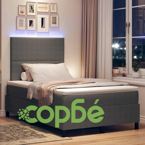 Легло с пружинирана основа и матрак с LED осветление светлосиво и бяло 193x120x128 см ➤ топ цена ➤ sorbe.bg