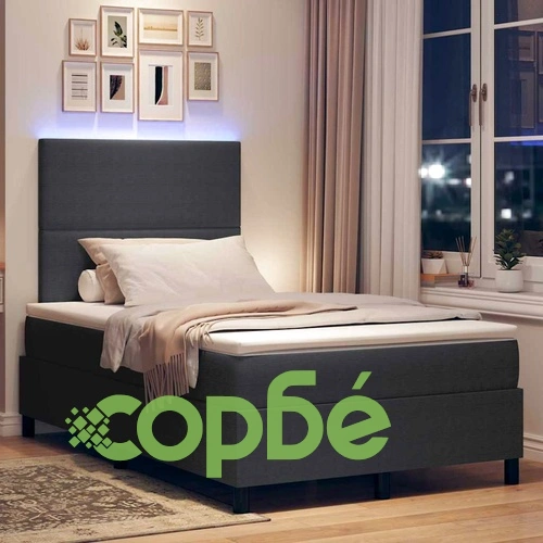 Легло с пружинирана основа и матрак с LED осветление, тъмносиво кордуров плат 193x120x128 см ➤ топ цена ➤ sorbe.bg