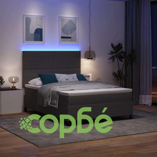 Легло с пружинирана основа и LED осветление светлосиво 203x144x128 см кордурой ➤ топ цена ➤ sorbe.bg