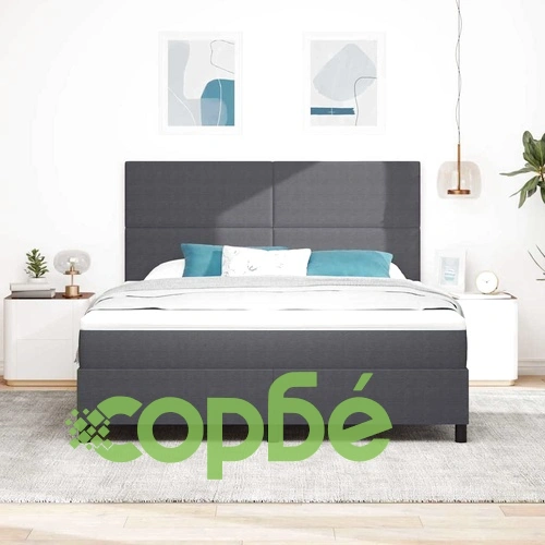 Легло с пружинирана основа, матрак и LED осветление - Тъмно сиво и бяло 203 x 180 x 128 см ➤ топ цена ➤ sorbe.bg