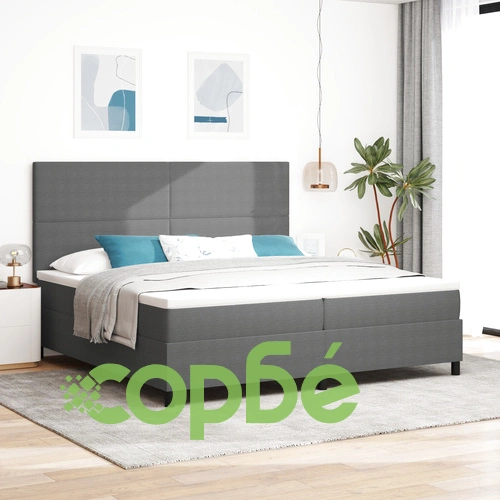 Луксозно Легло с Box Spring, Матрак и LED Осветление - 200x200 см, Сиво Кадифе ➤ топ цена ➤ sorbe.bg