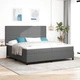 Луксозно Легло с Box Spring, Матрак и LED Осветление - 200x200 см, Сиво Кадифе