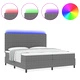Луксозно Легло с Box Spring, Матрак и LED Осветление - 200x200 см, Сиво Кадифе