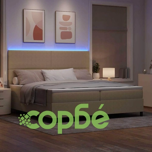 Легло с пружинирана основа и LED осветление от кордурой 203x200x128 см светлосиво и бяло ➤ топ цена ➤ sorbe.bg
