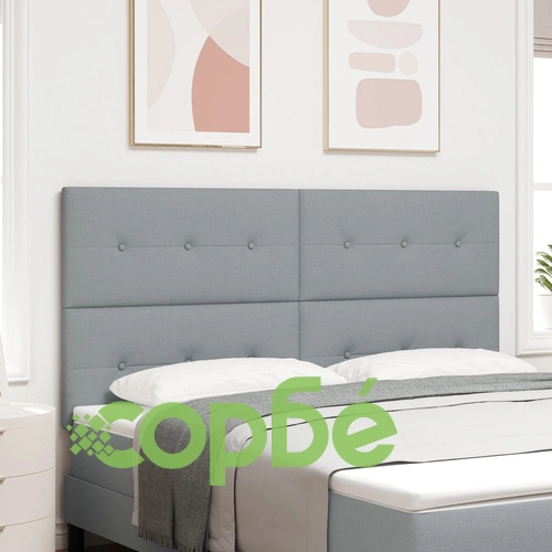 Тапицирана табла за легло с копчета, Светлосиво, 180 см, Полиестерна тъкан ➤ топ цена ➤ sorbe.bg