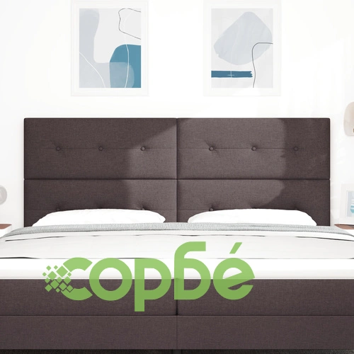 Табло за легло с копчета от полиестерна тъкан, тъмно кафяво, 200 x 128 см ➤ топ цена ➤ sorbe.bg