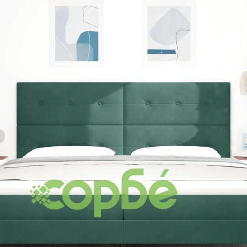 Тапицирана табла за легло с бутони, тъмнозелена, 200 см, кадифе ➤ топ цена ➤ sorbe.bg