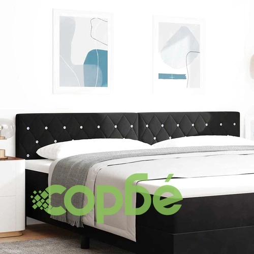 LED табла за глава с кристални копчета черен кадифе 200x88 см с LED осветление ➤ топ цена ➤ sorbe.bg